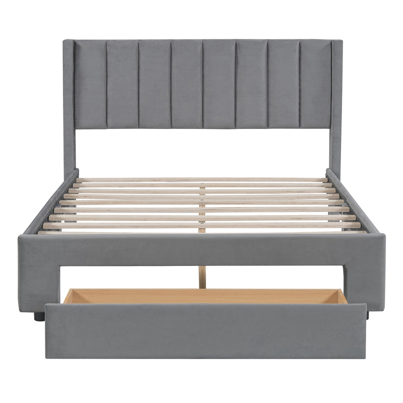 Walker Edison | Velvet Upholstered Full Size Storage Bed