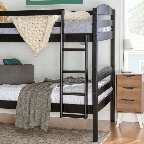 Transitional Solid Wood Twin-over-Twin Bunk Bed Frame Living Room Walker Edison 