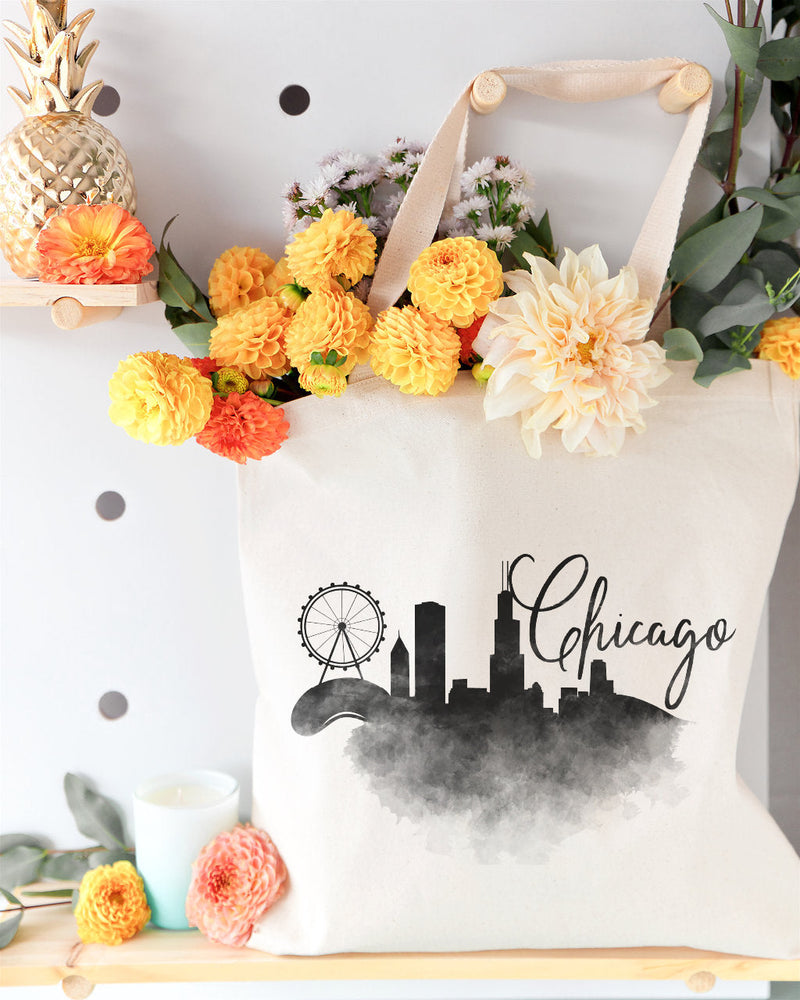 Chicago Cityscape Cotton Canvas Tote Bag