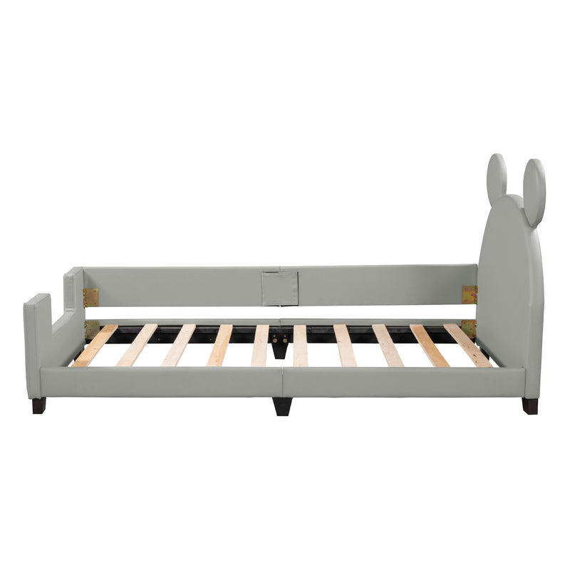 Walker Edison | Twin Size Faux Leather Daybed with Cartoon Ears Shaped Headboard