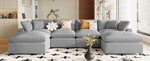 Walker Edison | Linen Modular 134" U-Shape Sectional Sofa with 2 Ottomans Thumbnail