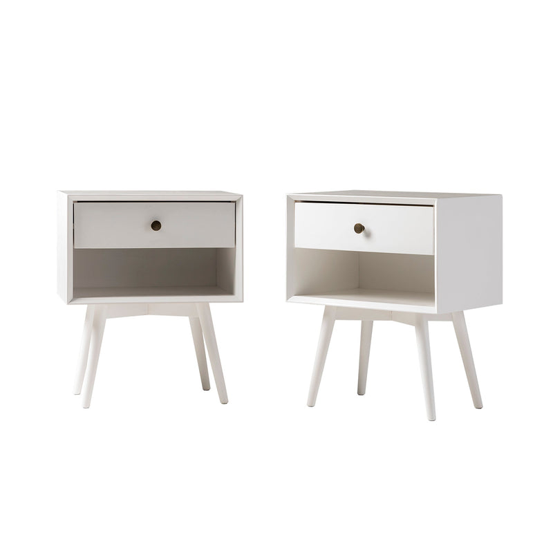 Mid-Century Solid Wood Nightstand Collection (1 or 2 Drawer) Bedroom Walker Edison 1 Drawer 2PK White 