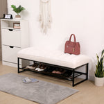 Walker Edison | Shoe Rack Bench with White Sherpa Cushion Thumbnail