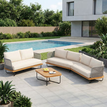 Lucca Acacia Wood and Rope Woven Outdoor Patio Sofa Loveseat Set
