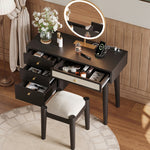 Walker Edison | Bohemian Style Wooden Makeup Vanity Set Thumbnail