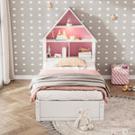 Walker Edison | Twin Size House Shaped Bed with Bookcase Headboard Thumbnail