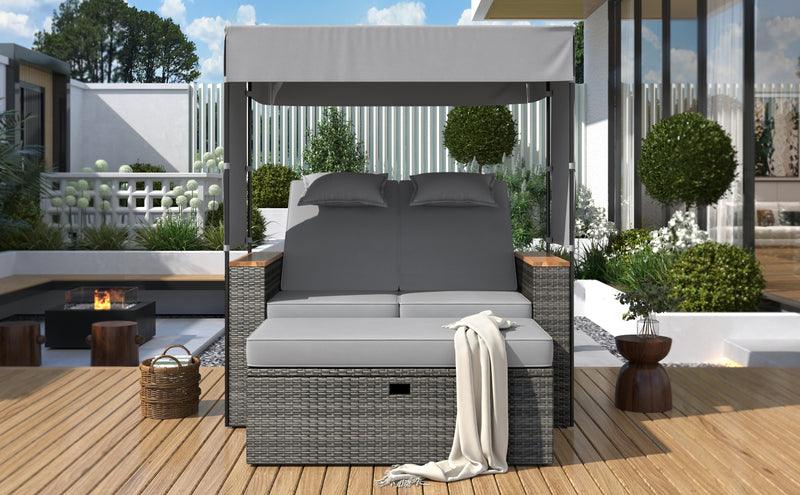 Walker Edison | Outdoor Patio 2-Piece Rattan Chairs and Bench Roof Set