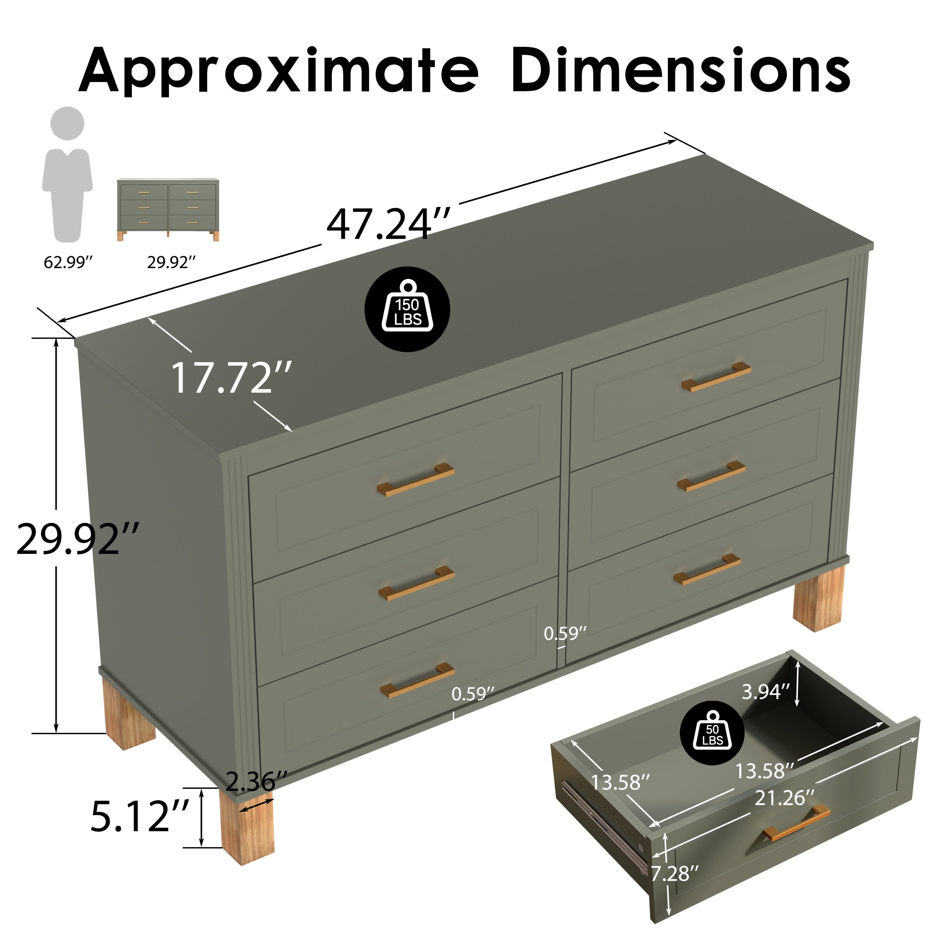 dimensions dresser Modern 6-Drawer Wood Double This high chest gives Size:3x 18 open waist Forggo - Handkerchief Dress
