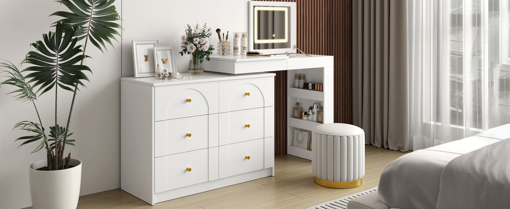 Walker Edison | White Multi-Functional Vanity Desk Dresser Set with Fl Walker Edison | White Multi-Functional Vanity Desk Dresser Set with Fl