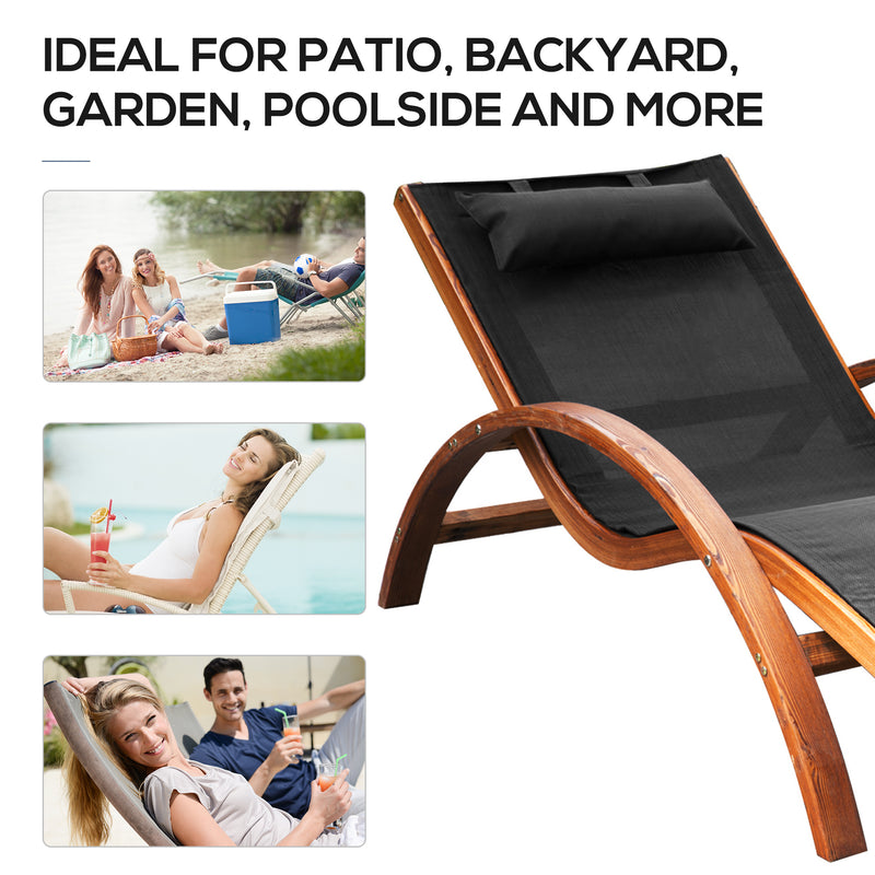 Walker Edison | Mesh Outdoor Chaise Wood Lounge Chair with Pillow