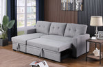 Walker Edison | Linen Pull Out Sectional Sofa with Storage Chaise Thumbnail