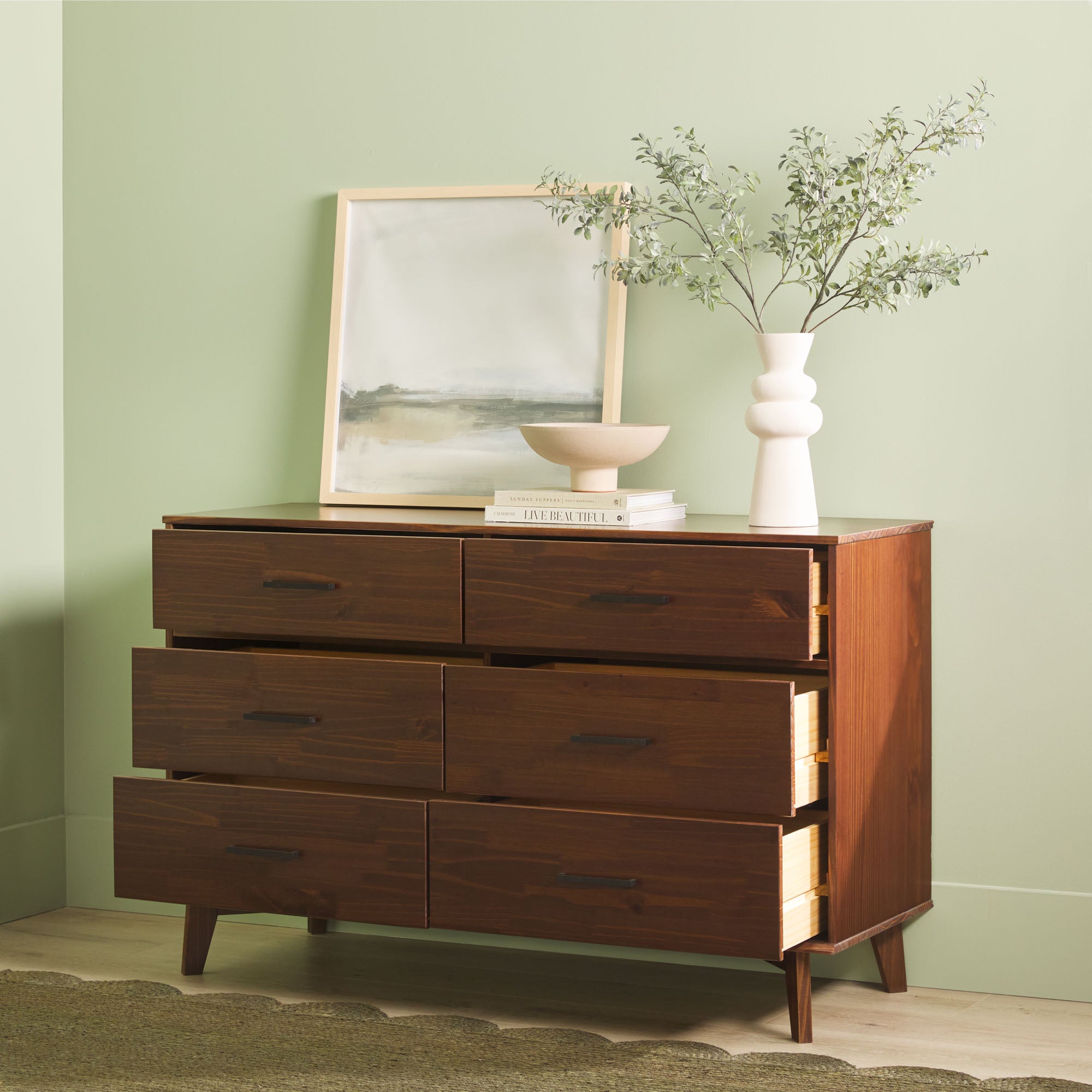 Sloane 6-Drawer Solid Wood Dresser with Metal Handles| Walker Edison