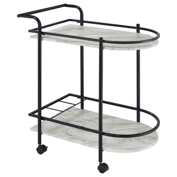 Walker Edison | Faux White Marble Serving Cart with Wine Rack