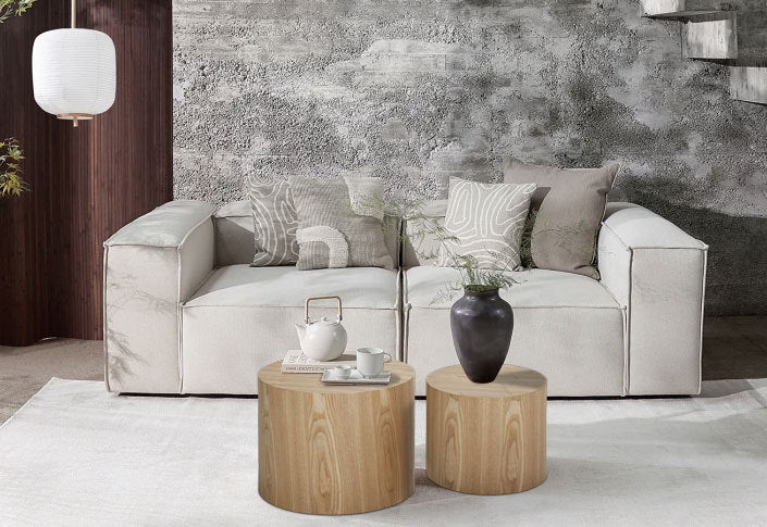 Home Source Nest Of 2 Side Tables - Fully Assembled Oak Veneer & Grey Pine Living Room Lamp Tables