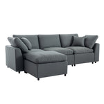 Walker Edison | Grey Cloud Pillow Top Sectional Sofa with Ottoman Thumbnail