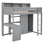 Walker Edison | Wood Twin Size Loft bed with Storage and Wardrobe Thumbnail