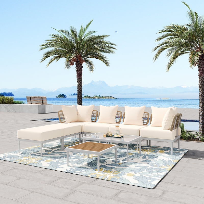 Walker Edison | Outdoor 8-Piece Sectional Sofa Set