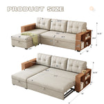 Walker Edison | Linen Pull Out Sectional Sofa with Storage Chaise Thumbnail