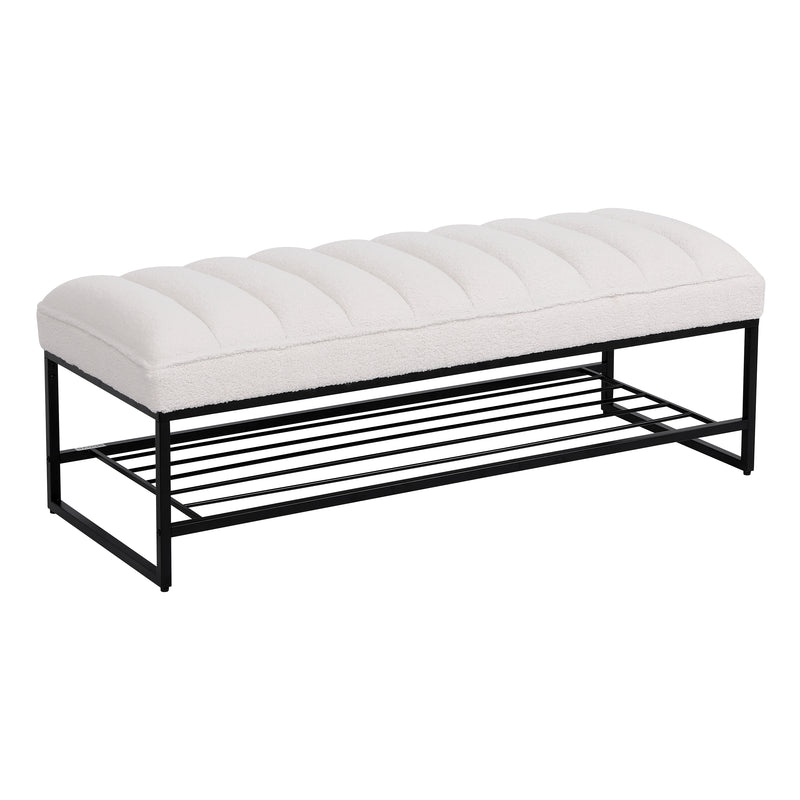 Walker Edison | Shoe Rack Bench with White Sherpa Cushion