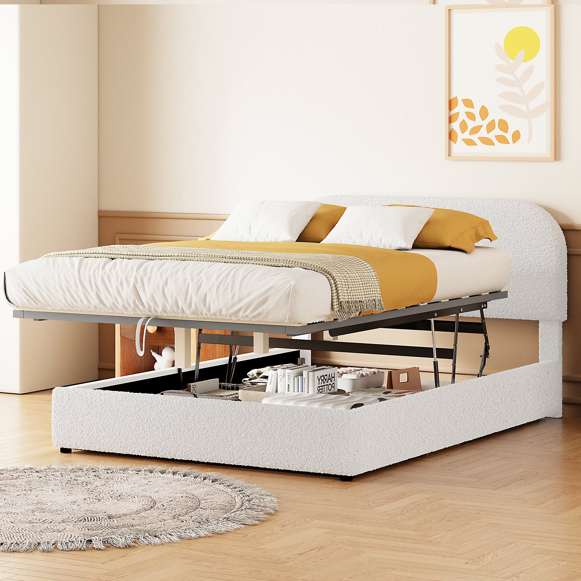 Walker Edison Teddy Full Size Upholstered Platform Bed with Hydraulic Storage - Thumbnail 3