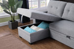 Walker Edison | Linen Pull Out Sectional Sofa with Storage Chaise Thumbnail