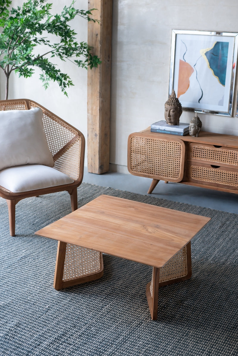 Walker Edison | Rattan Teak Coffee Table