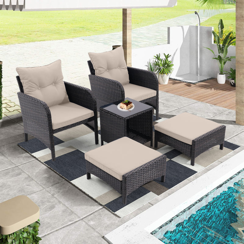 Walker Edison | Wicker 5 Piece Outdoor Patio Chat Set