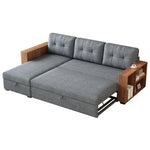 Walker Edison | Linen Pull Out Sectional Sofa with Storage Chaise Thumbnail