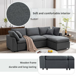 Walker Edison | Grey Cloud Pillow Top Sectional Sofa with Ottoman Thumbnail