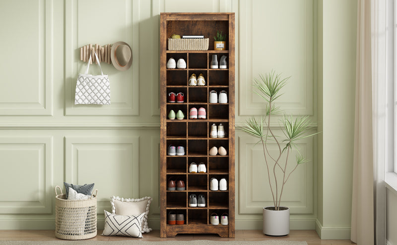 Walker Edison | Wood Tall Entryway Shoe Cubby Cabinet