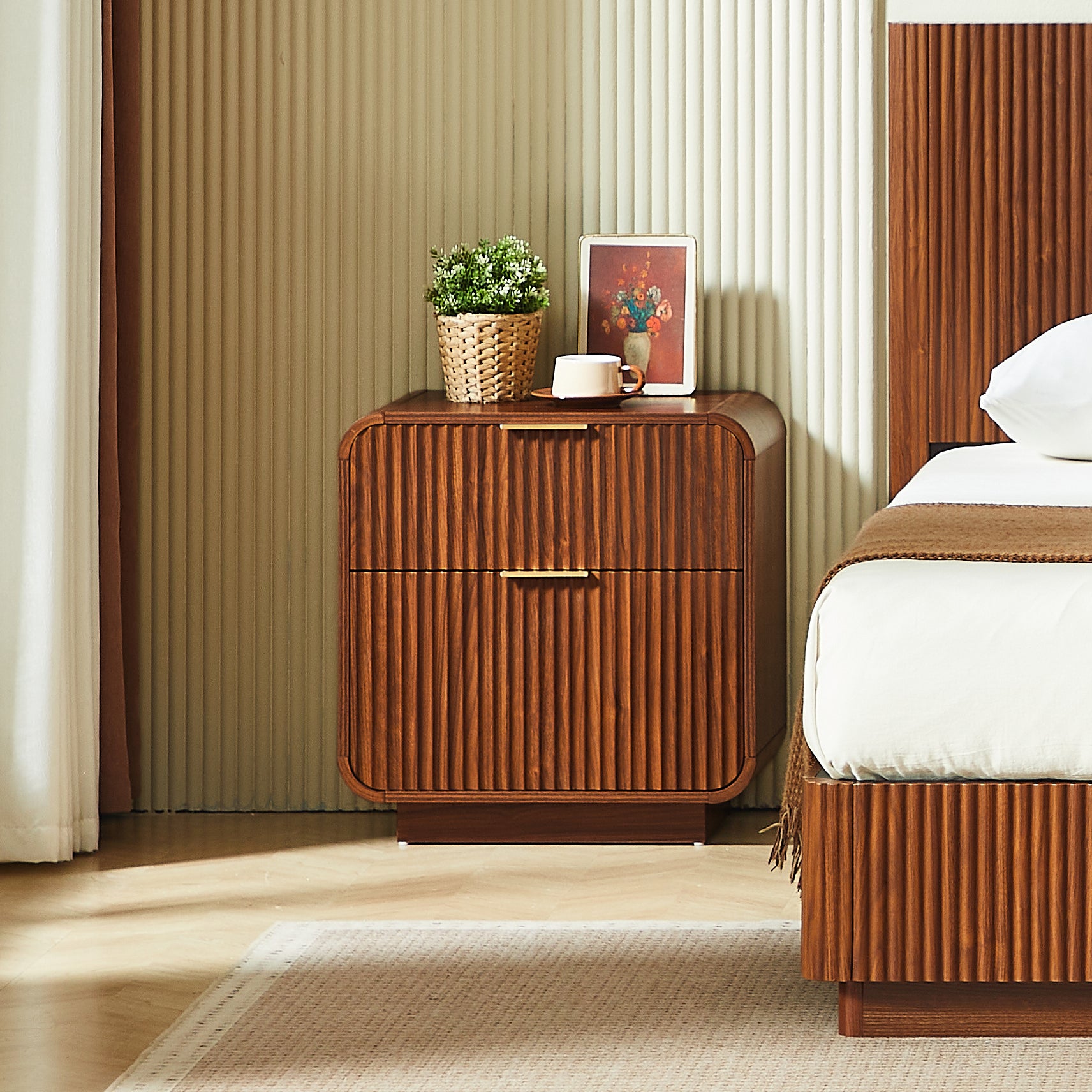 Modern Curve Design Fluted 2-Drawer Nightstand | Walker Edison