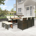 Walker Edison | Outdoor 11-Piece All-Weather Wicker Dining Table Set Thumbnail