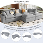 Walker Edison | Linen Modular 134" U-Shape Sectional Sofa with 2 Ottomans Thumbnail