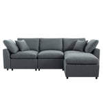 Walker Edison | Grey Cloud Pillow Top Sectional Sofa with Ottoman Thumbnail