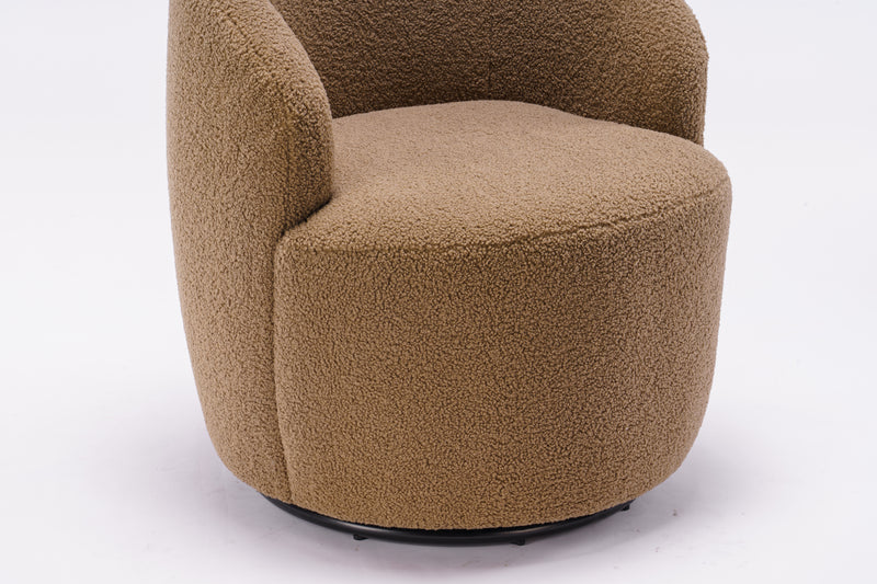 Walker Edison | Teddy Fabric Swivel Accent Armchair Barrel Chair With Black Powder Coating Metal Ring, Coffee Brown