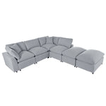 Walker Edison | Linen Modular 134" U-Shape Sectional Sofa with 2 Ottomans Thumbnail