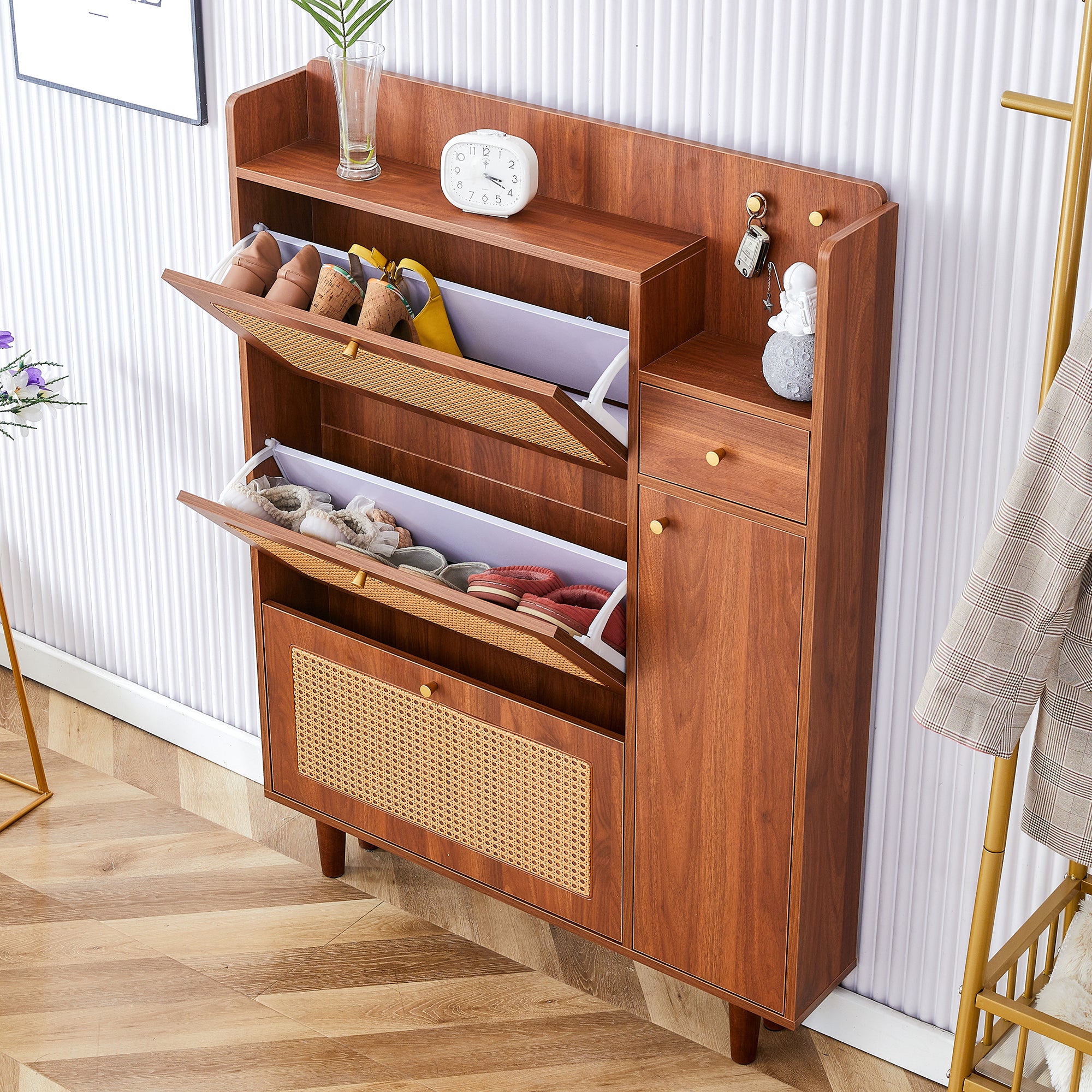 Walker Edison Rattan Entryway Shoe Cabinet - Thumbnail 4