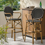 Walker Edison | Outdoor Wicker French Barstools, Set of 2 Thumbnail