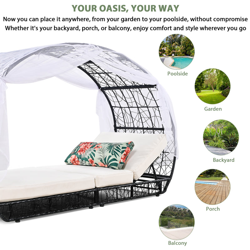 Walker Edison | Outdoor Patio Daybed with Curtain