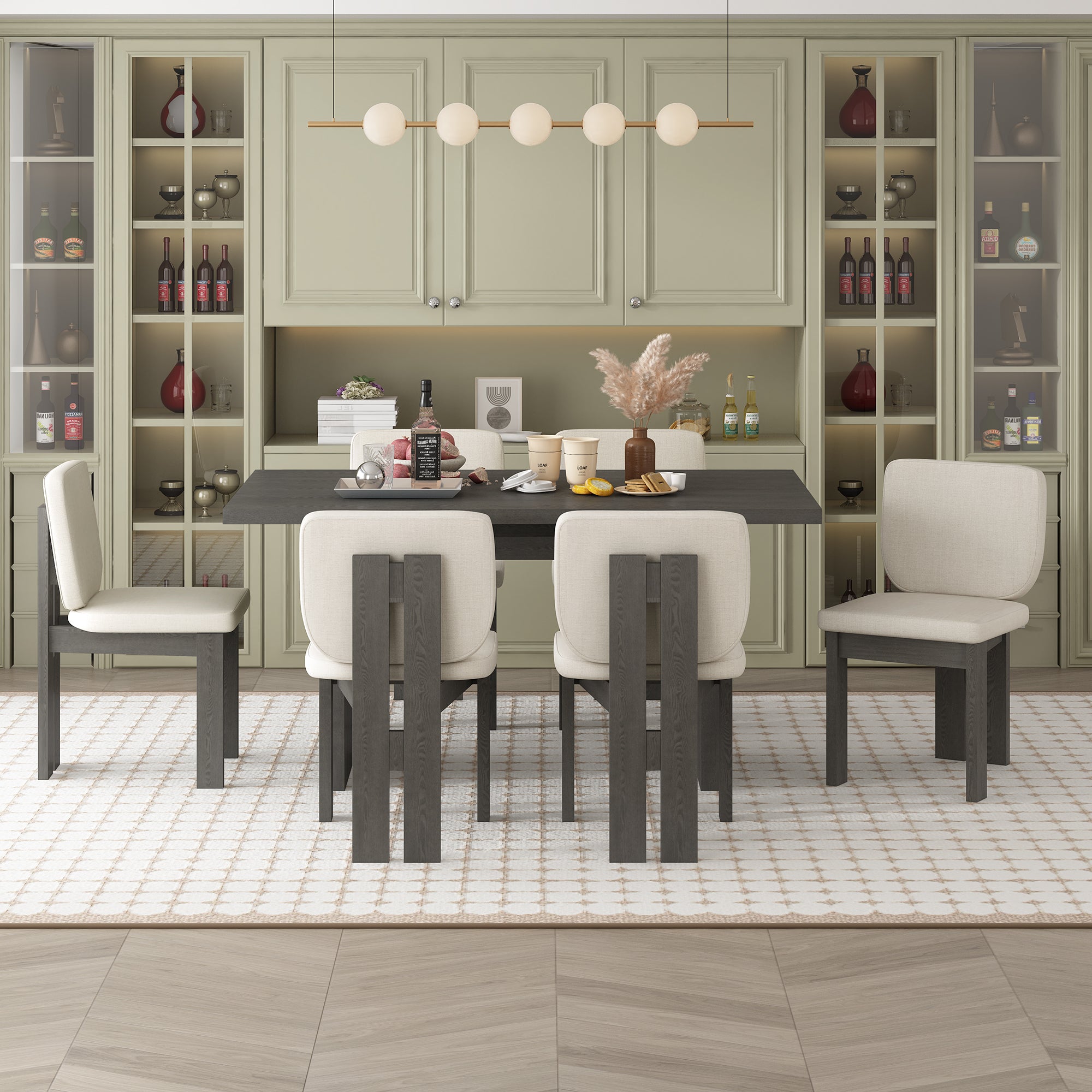 Walker Edison Wood Dining Table Set - Thumbnail 5
