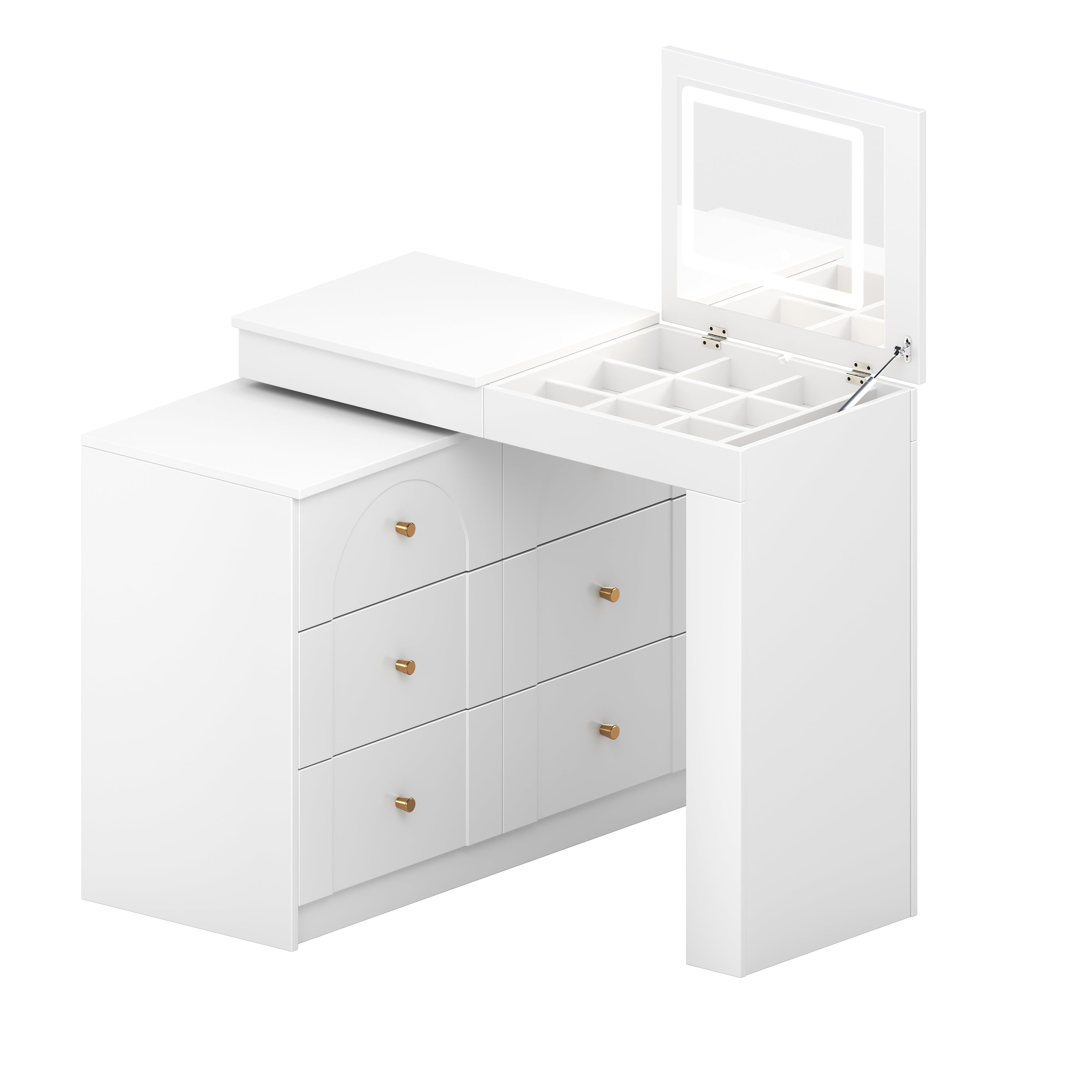 White Multi-Functional Vanity Desk Dresser Set with Flip Mirror and Lights - Thumbnail 3