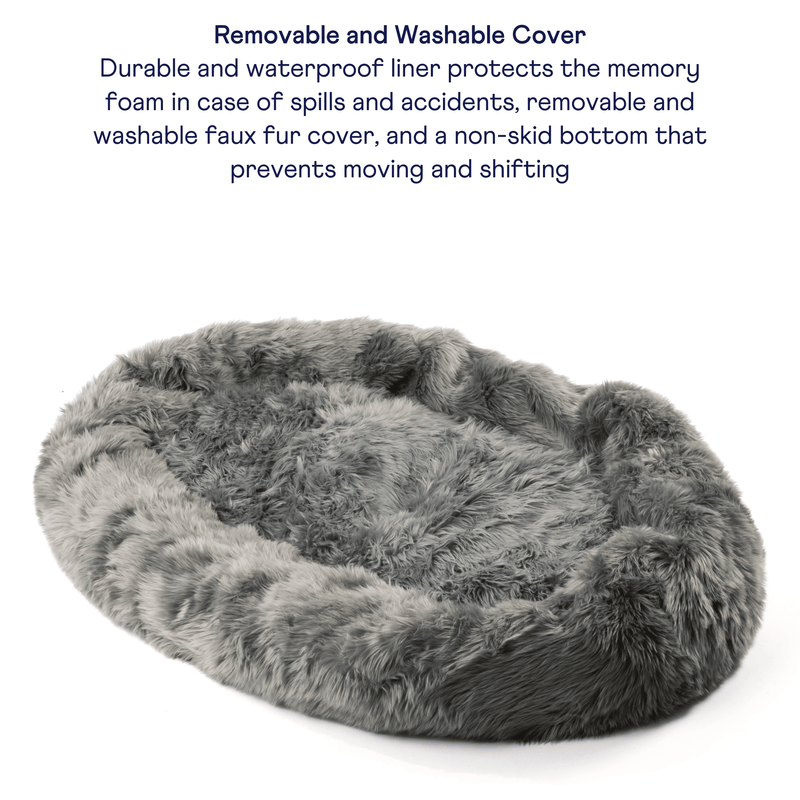 Paw - PupCloud™ Human-Size Faux Fur Memory Foam Dog Bed - Charcoal Grey Paw.com 