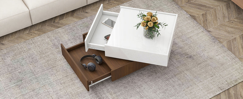 Walker Edison | Square Rotating Coffee Table with 2 Drawers