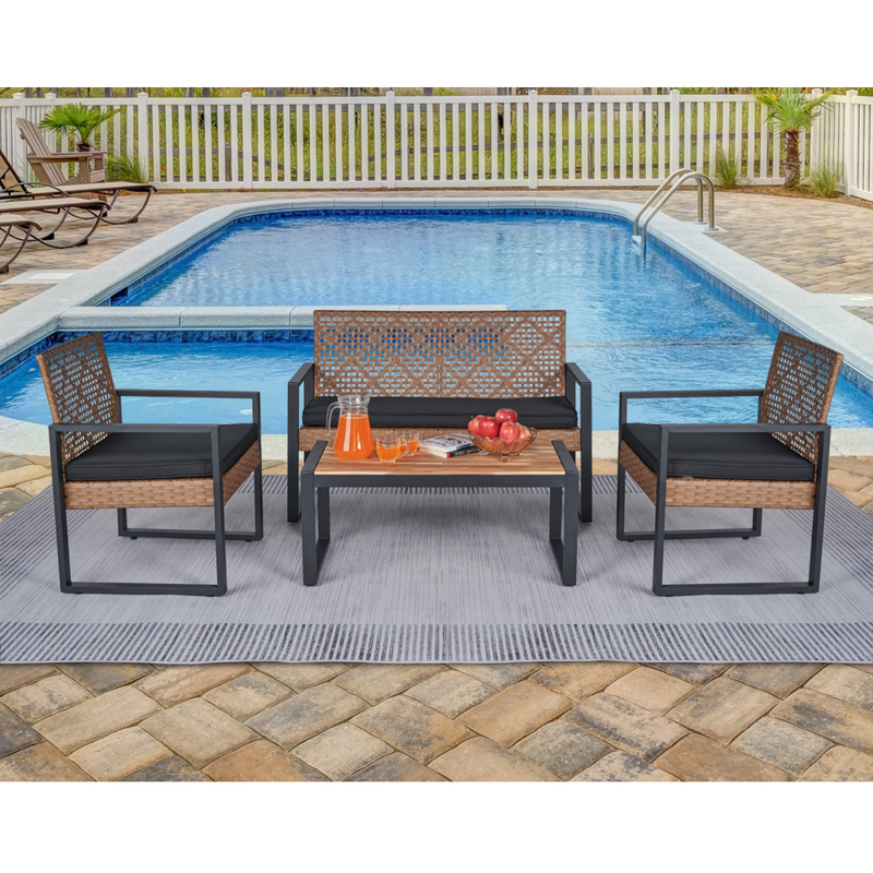 Walker Edison | Outdoor Wicker 4-Piece Patio Furniture Set