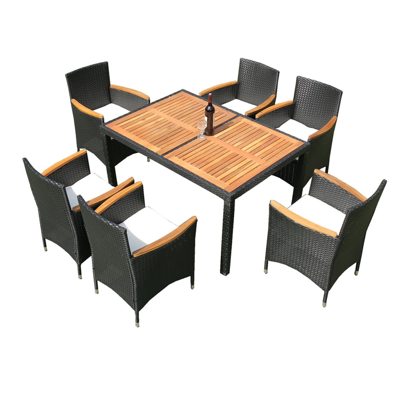 Walker Edison | 7 piece Outdoor Patio Wicker Dining Set Patio