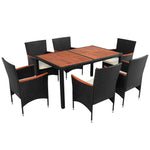 Walker Edison | Wicker Acacia Wood 7-Piece Outdoor Patio Dining Set Thumbnail