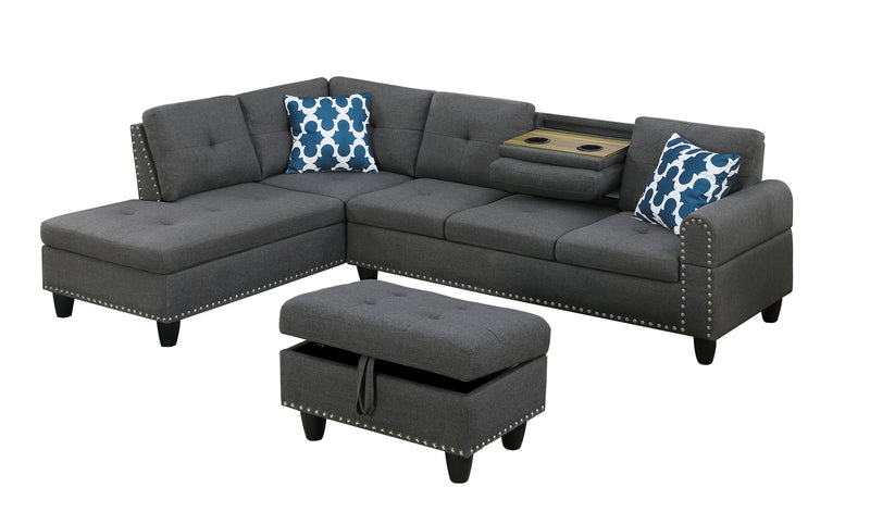 Walker Edison | Classic Modern 98" Left Hand Facing Sofa & Chaise with Ottoman