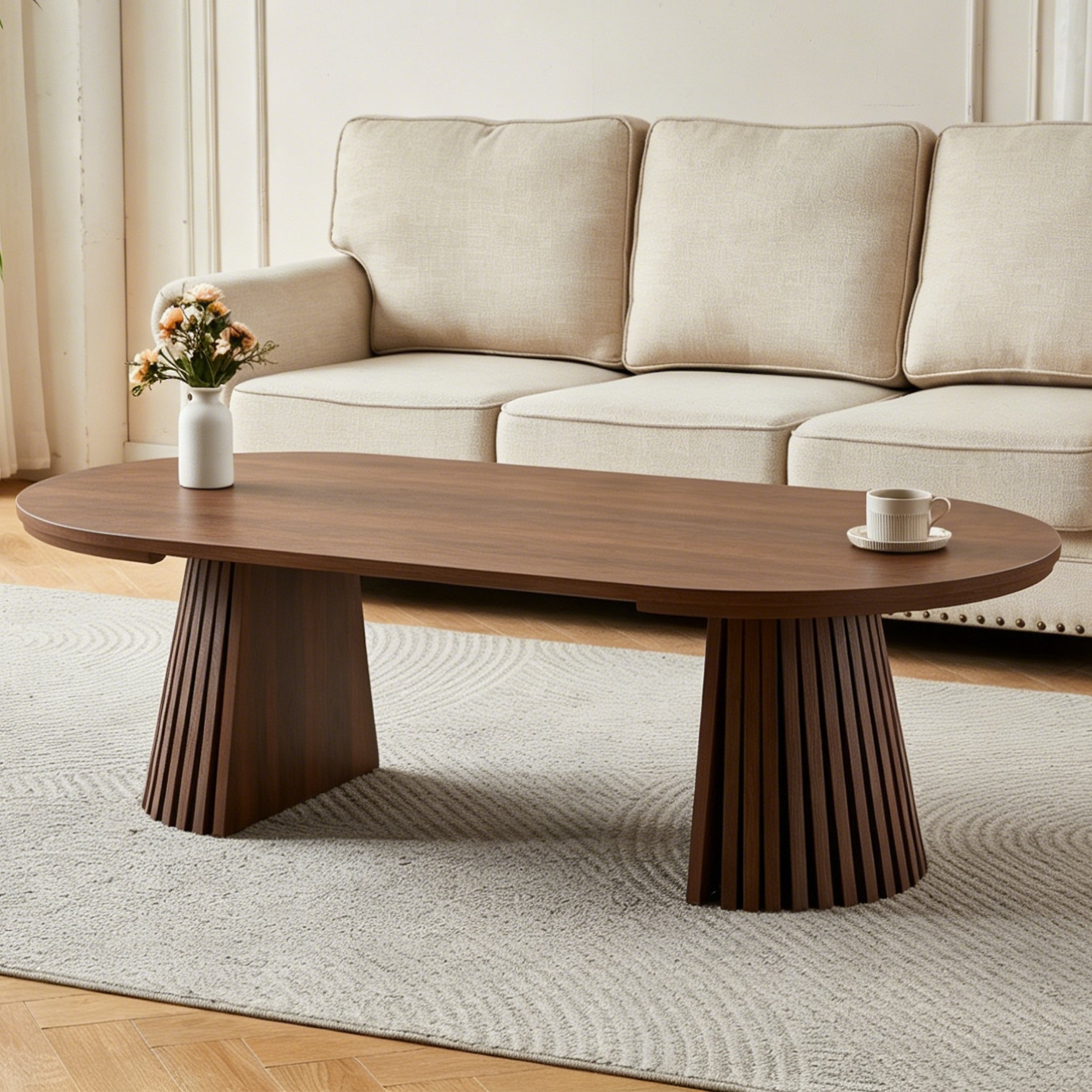 Fluted Design Extendable Wooden Curve Coffee Table – Walker Edison