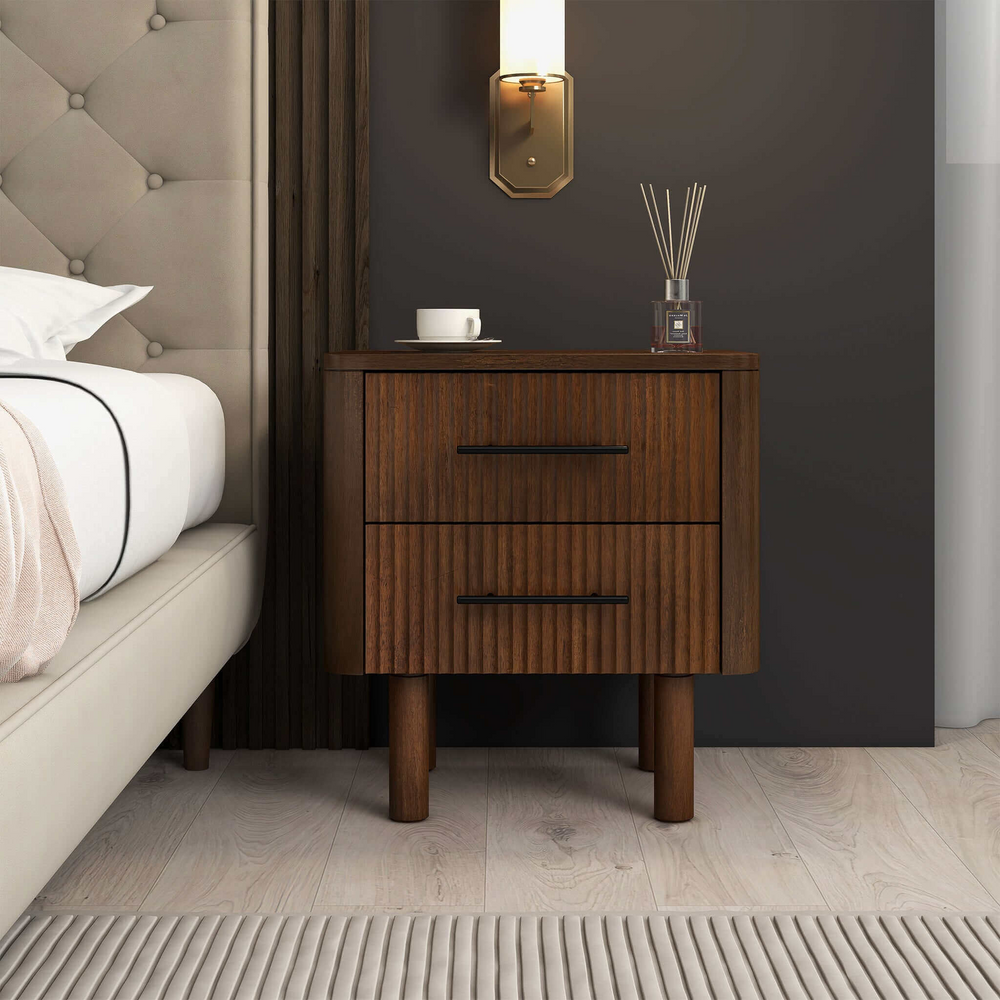 Logan Mid Century Modern Reeded Nightstand with 2 Drawers – Walker