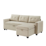 Walker Edison | Linen Pull Out Sectional Sofa with Storage Chaise Thumbnail